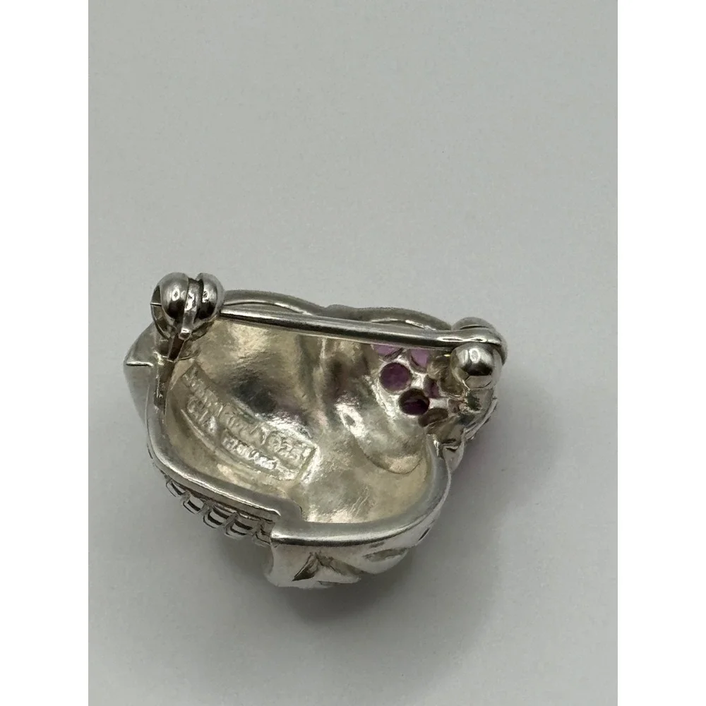Judith Ripka Sterling Silver Pink Stone Ladybug Acorn‎ Brooch Pin